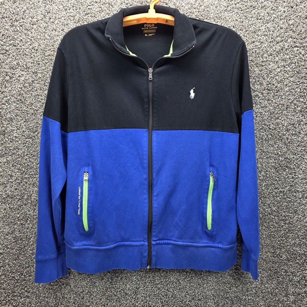 Polo Ralph Lauren Performance Full Zip Track Jacket Men's XL Blue Colorblock EUC